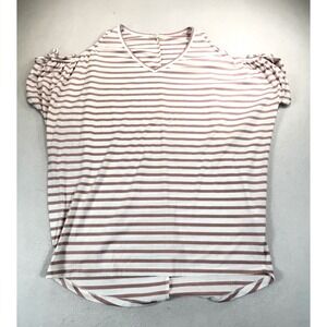Be Stage T-Shirt Women Small Mauve Striped Cold Shoulder PT11139